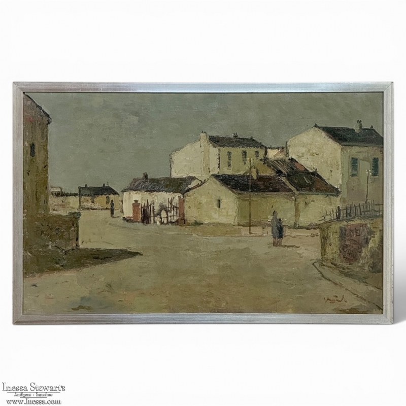 Mid Century Israeli Village Landscape Oil Painting by Ori Reisman (1924–1991)