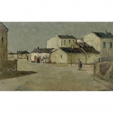 Mid Century Israeli Village Landscape Oil Painting by Ori Reisman (1924–1991)