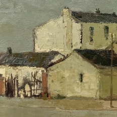 Mid Century Israeli Village Landscape Oil Painting by Ori Reisman (1924–1991)