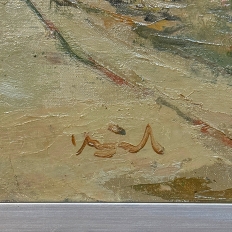 Mid Century Israeli Village Landscape Oil Painting by Ori Reisman (1924–1991)