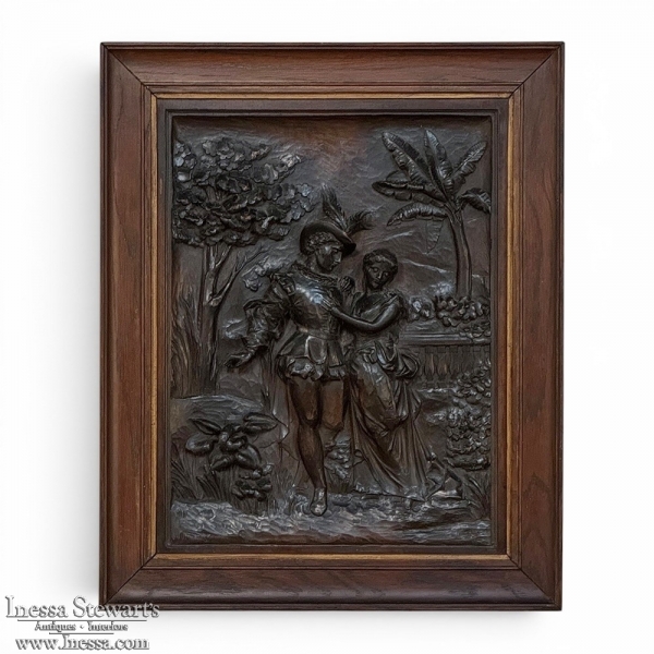 19th Century Renaissance Revival Carved Walnut Framed Panel