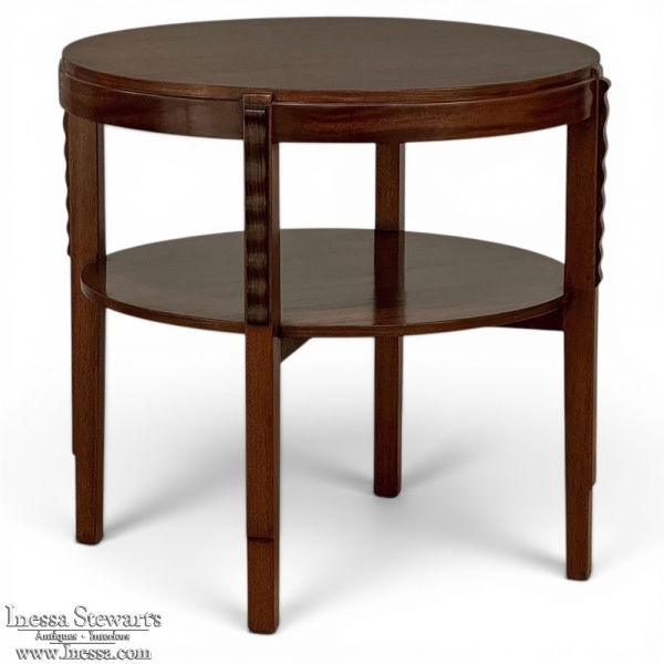 French Mid Century Mahogany Round End Table