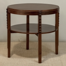 French Mid Century Mahogany Round End Table