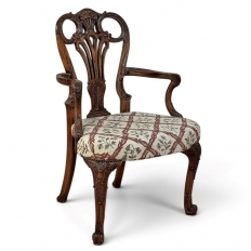19th Century English Chippendale Style Carved Walnut Armchair