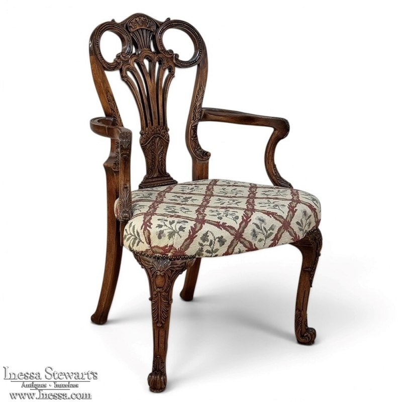 19th Century English Chippendale Style Carved Walnut Armchair