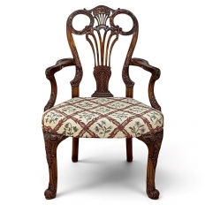 19th Century English Chippendale Style Carved Walnut Armchair