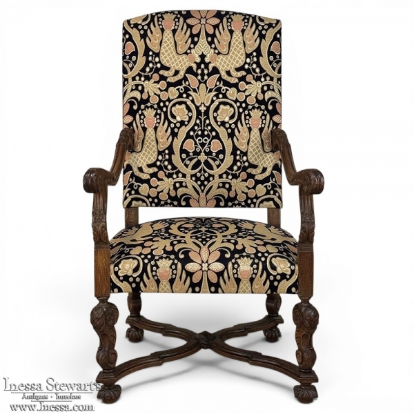 19th Century French Renaissance Revival Hand Carved Oak Armchair