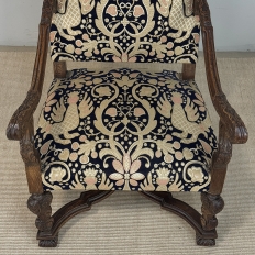 19th Century French Renaissance Revival Hand Carved Oak Armchair