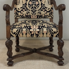 19th Century French Renaissance Revival Hand Carved Oak Armchair