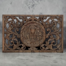 Early 18th Century Baroque Pierced Hand Carved Oak Communion Panel from Cathedral