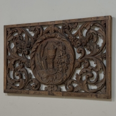 Early 18th Century Baroque Pierced Hand Carved Oak Communion Panel from Cathedral
