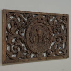 Early 18th Century Baroque Pierced Hand Carved Oak Communion Panel from Cathedral