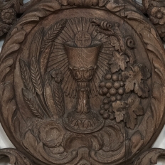 Early 18th Century Baroque Pierced Hand Carved Oak Communion Panel from Cathedral