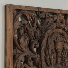 Early 18th Century Baroque Pierced Hand Carved Oak Communion Panel from Cathedral