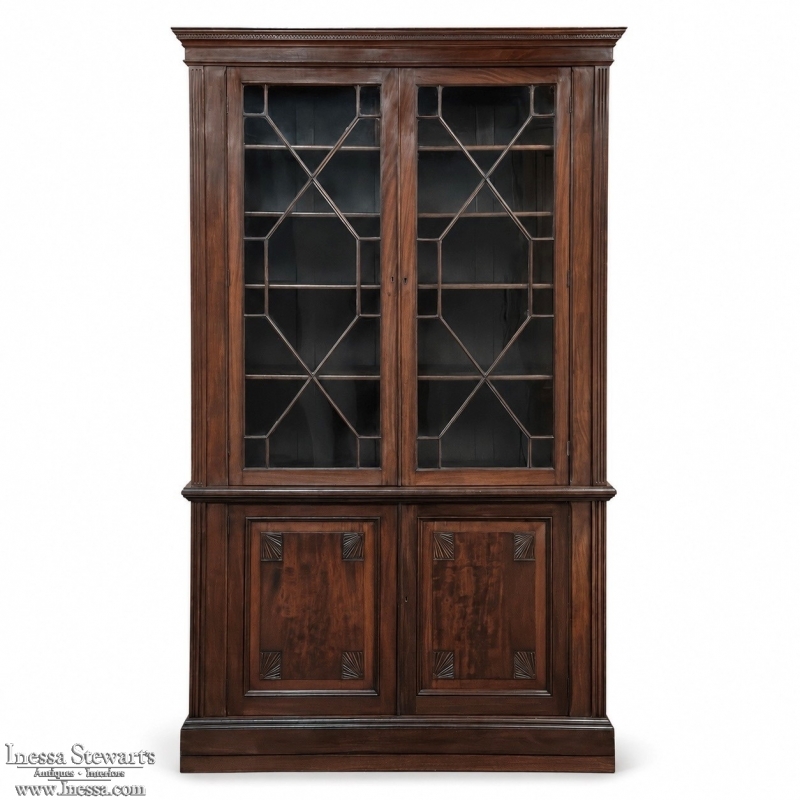 19th Century English Solid Mahogany Neoclassical Bookcase