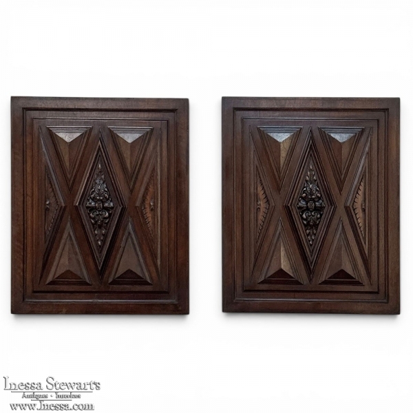 Pair of 19th Century French Renaissance Revival Walnut Panels ~ Henry II Style