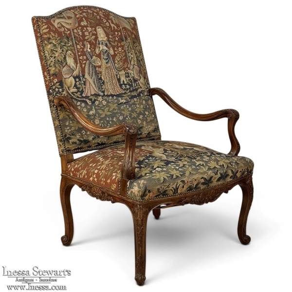 19th Century French Louis XV Style Cluny Tapestry Armchair