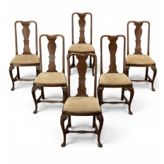 Set of 6 Antique Queen Anne Chestnut Dining Chairs