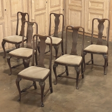 Set of 6 Antique Queen Anne Chestnut Dining Chairs