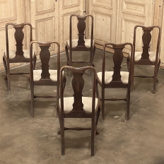 Set of 6 Antique Queen Anne Chestnut Dining Chairs