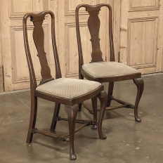 Set of 6 Antique Queen Anne Chestnut Dining Chairs