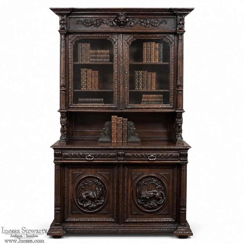 19th Century French Oak Hunt Bookcase ~ Display Cabinet