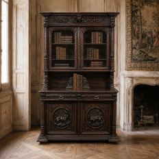 19th Century French Oak Hunt Bookcase ~ Display Cabinet