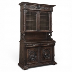 19th Century French Oak Hunt Bookcase ~ Display Cabinet