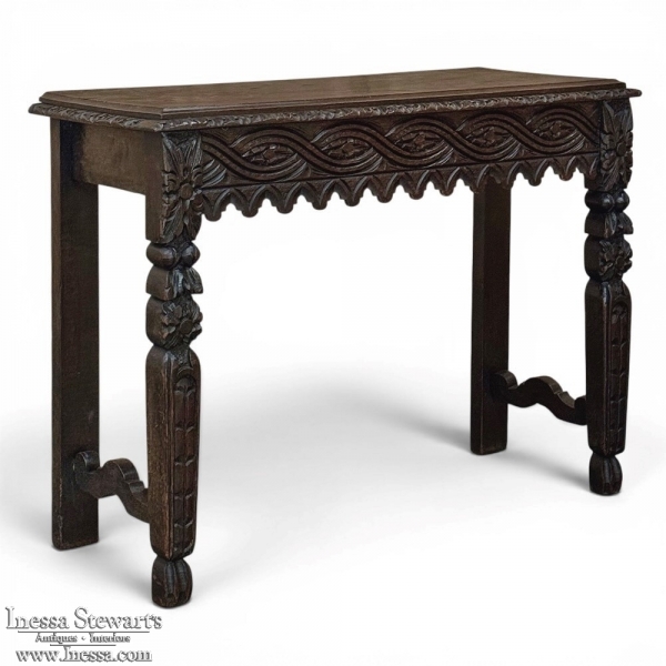 18th Century English Rustic Gothic Style Oak Console ~ Sofa Table