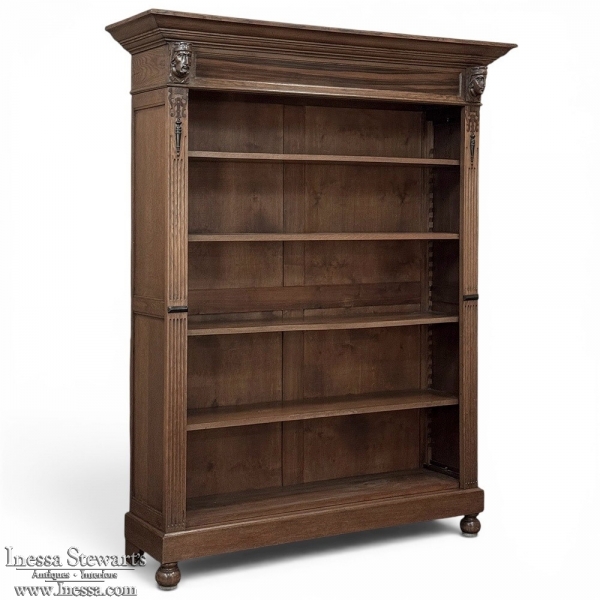 19th Century Dutch Renaissance Revival Oak Open Bookcase