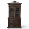 19th Century French Carved Oak Hunt Bookcase with Barley Twist Columns