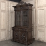 19th Century French Carved Oak Hunt Bookcase with Barley Twist Columns