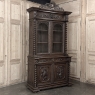 19th Century French Carved Oak Hunt Bookcase with Barley Twist Columns