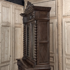 19th Century French Carved Oak Hunt Bookcase with Barley Twist Columns