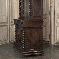 19th Century French Carved Oak Hunt Bookcase with Barley Twist Columns