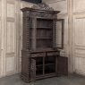 19th Century French Carved Oak Hunt Bookcase with Barley Twist Columns