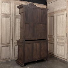 19th Century French Carved Oak Hunt Bookcase with Barley Twist Columns