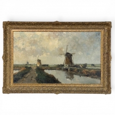 Antique Dutch Coastal Landscape Oil Painting by Jules Brouwers (1869&ndash;1955)