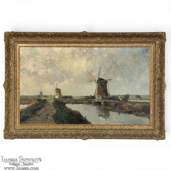 Antique Dutch Coastal Landscape Oil Painting by Jules Brouwers (1869&ndash;1955)