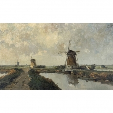 Antique Dutch Coastal Landscape Oil Painting by Jules Brouwers (1869–1955)