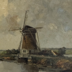 Antique Dutch Coastal Landscape Oil Painting by Jules Brouwers (1869–1955)