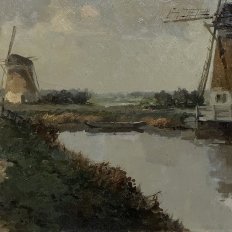 Antique Dutch Coastal Landscape Oil Painting by Jules Brouwers (1869–1955)