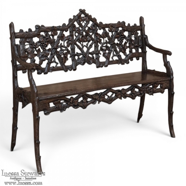 19th Century French Black Forest Carved Oak Hall Bench