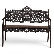19th Century French Black Forest Carved Oak Hall Bench