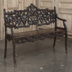 19th Century French Black Forest Carved Oak Hall Bench