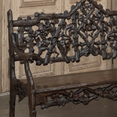 19th Century French Black Forest Carved Oak Hall Bench