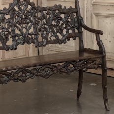 19th Century French Black Forest Carved Oak Hall Bench