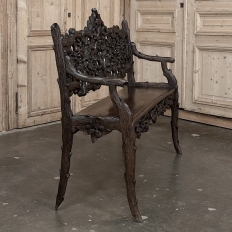 19th Century French Black Forest Carved Oak Hall Bench