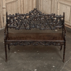 19th Century French Black Forest Carved Oak Hall Bench