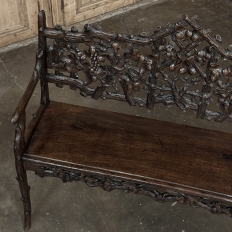 19th Century French Black Forest Carved Oak Hall Bench